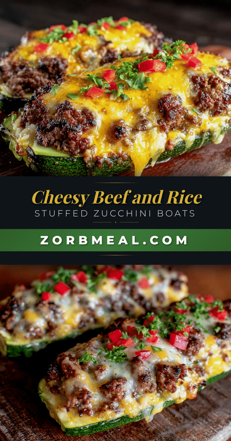 cheesy beef and rice stuffed zucchini boats recipe