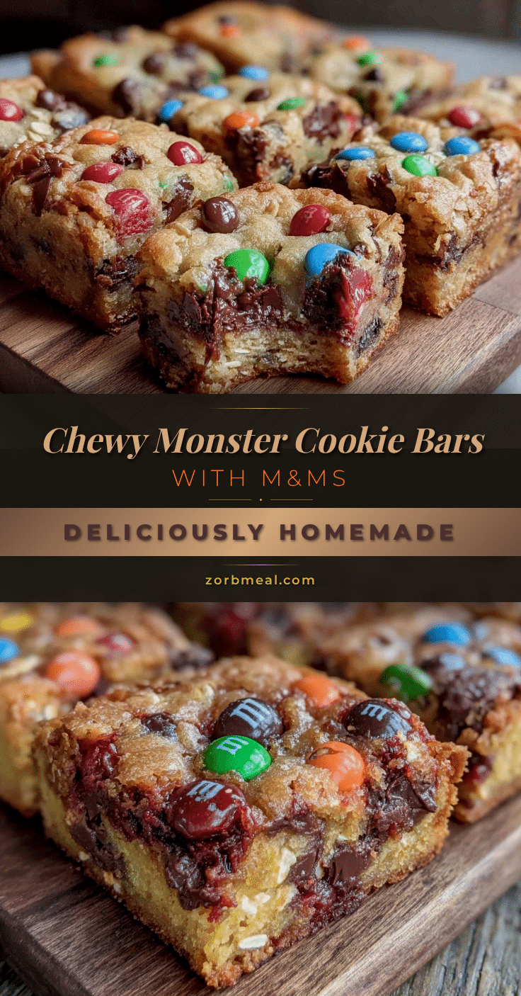 Chewy Monster Cookie Bars with M&Ms recipe