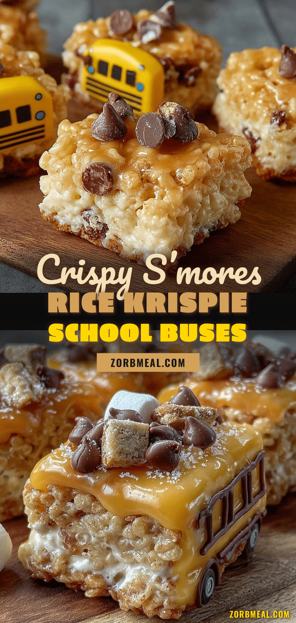 crispy s’mores rice krispie treat school buses recipe