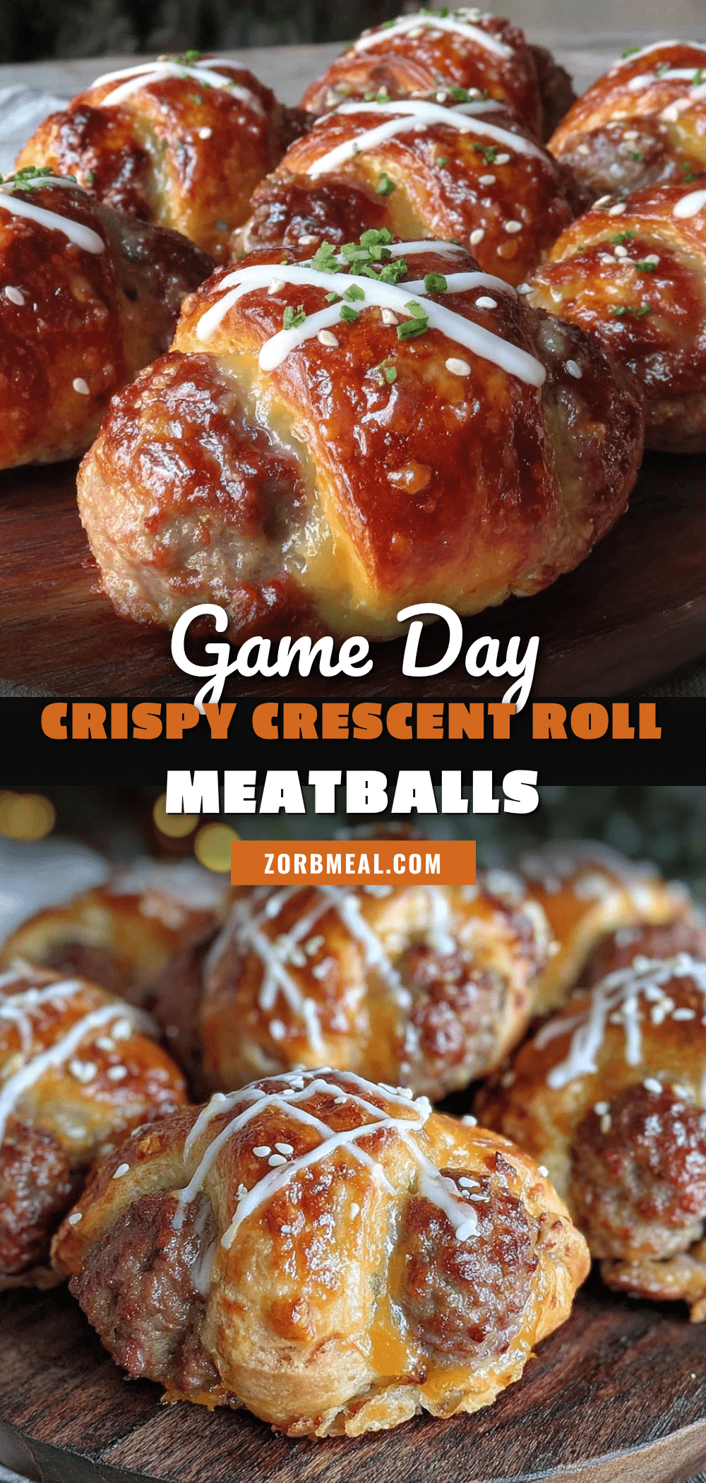 football-shaped crescent roll meatball appetizers recipe
