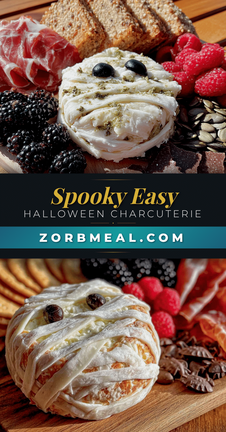 Halloween charcuterie board with mummy cheese recipe