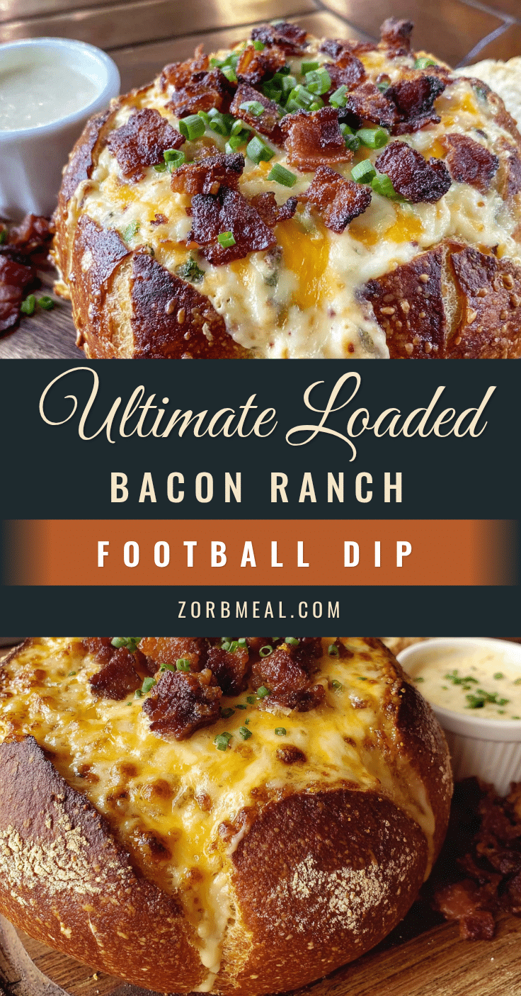 loaded bacon ranch football dip bread bowl recipe