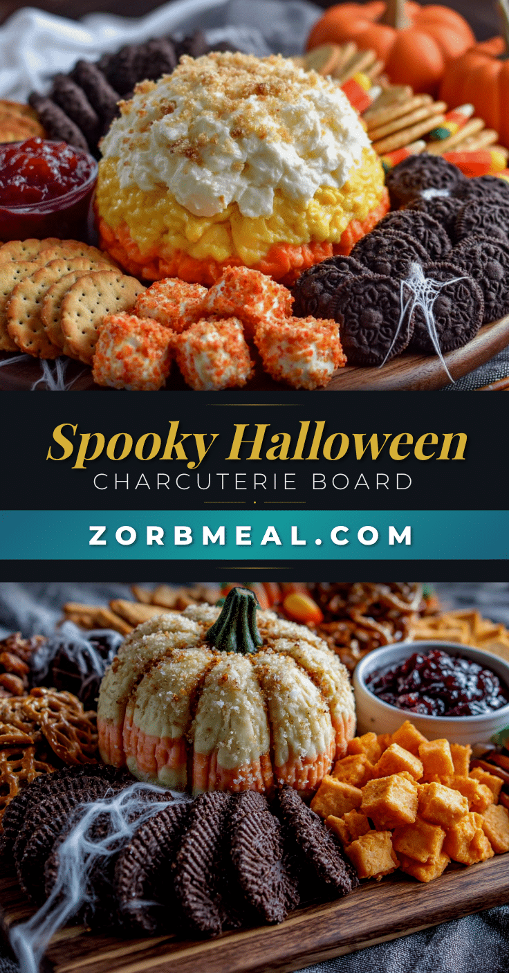 Easy Halloween Charcuterie Board with Candy Corn Cheese Ball recipe