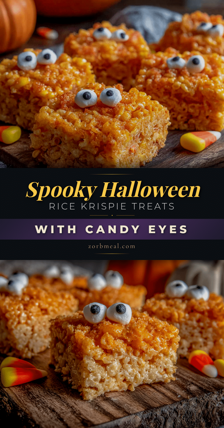 spooky Halloween Rice Krispie treats with candy eyes recipe