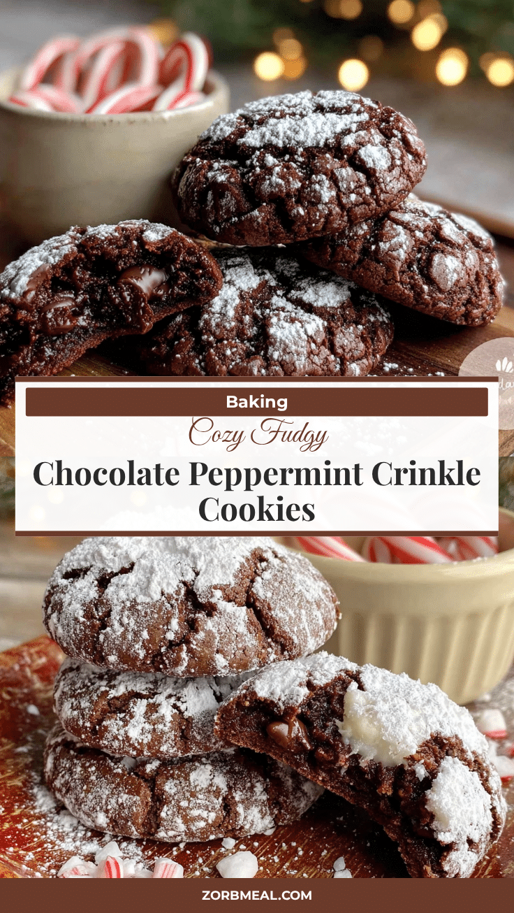 cozy fudgy chocolate peppermint crinkle cookies recipe